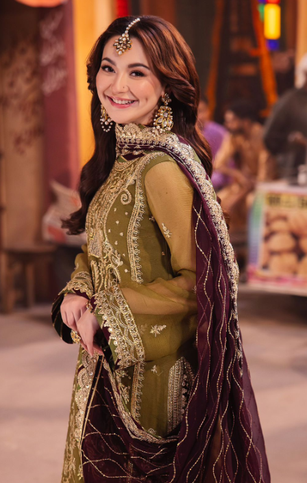 Hania Aamir’s Green Embroidered Pakistani Suit